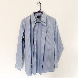 Blue and White Mens Pinstriped Dress Shirt Medium